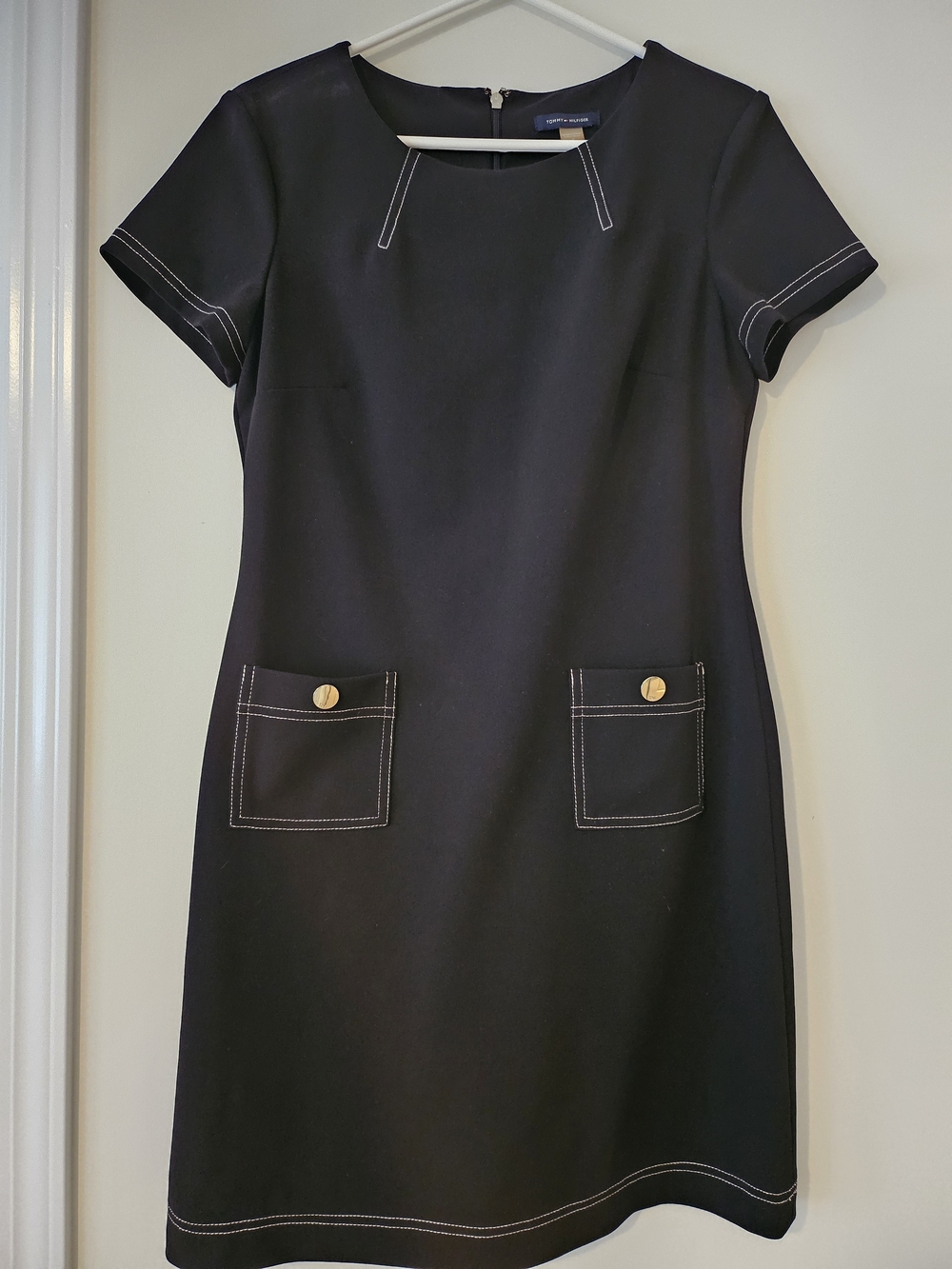Tommy Hilfiger Black Mini Dress with White Topstitching